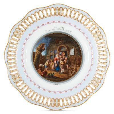  Meissen Porcelain Manufactory Three Meissen porcelain plates showing Old Master paintings