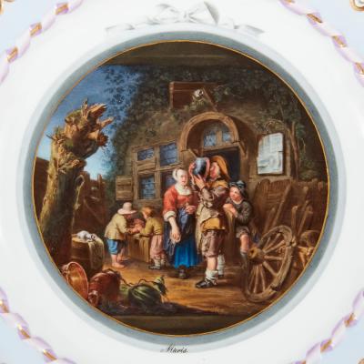  Meissen Porcelain Manufactory Three Meissen porcelain plates showing Old Master paintings