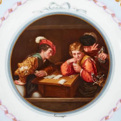  Meissen Porcelain Manufactory Three Meissen porcelain plates showing Old Master paintings