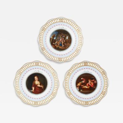  Meissen Porcelain Manufactory Three Meissen porcelain plates showing Old Master paintings