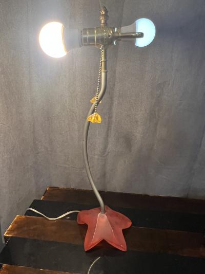  Memphis Design Memphis Group POST MODERN PINK RESIN STAR BASE LAMP WITH YELLOW RESIN PULLS