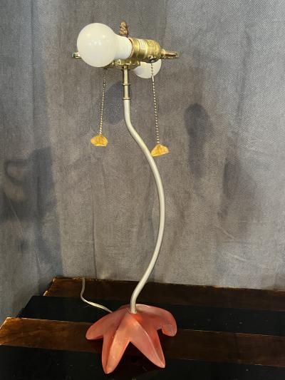  Memphis Design Memphis Group POST MODERN PINK RESIN STAR BASE LAMP WITH YELLOW RESIN PULLS