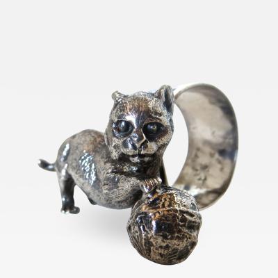  Meriden Silver Plate Co Cat With A Ball of Yarn Silver Plate Victorian Napkin Ring American Ca 1885