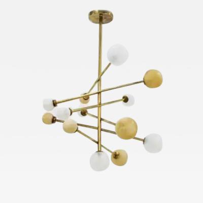  Midcentury Italian school Italian Ceiling Chandelier in Glass and Brass Contemporary