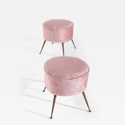  Midcentury Italian school Pair of Italian pouf or stools vintage in velvet pink and brass