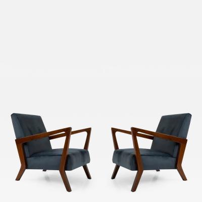  Midcentury Italian school Pair of vintage Italian Manufacture armchairs in blu velvet