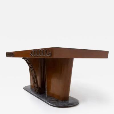  Midcentury Italian school Vintage Italian table with bronzes wood and marble of great quality