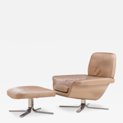 Minotti Minotti Blake Soft Chair and Ottoman Leather with Chrome Base