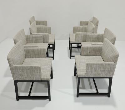  Minotti Minotti Dining Chairs Set of 8 in Neutral Woven Upholstery