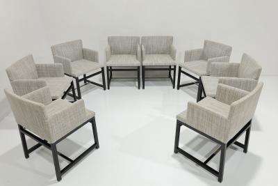  Minotti Minotti Dining Chairs Set of 8 in Neutral Woven Upholstery