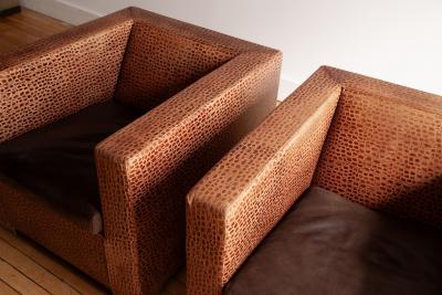  Minotti Pair of Minotti Suitcase Line Club Chairs in Crocodile Leather 