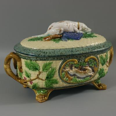  Minton Festive Victorian Minton Majolica Game Pie Dish with Gun Dog