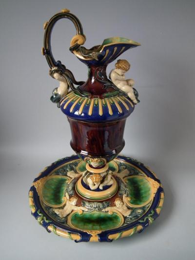 Minton Monumental Minton Majolica Ewer and Stand