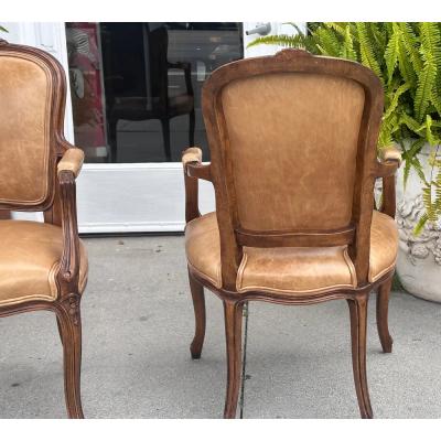  Minton Spidell Pair of Minton Spidell French Provincial Mahogany Leather Arm Chairs