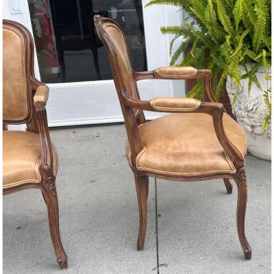  Minton Spidell Pair of Minton Spidell French Provincial Mahogany Leather Arm Chairs
