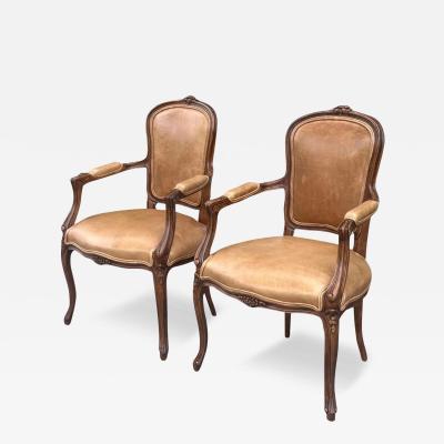  Minton Spidell Pair of Minton Spidell French Provincial Mahogany Leather Arm Chairs