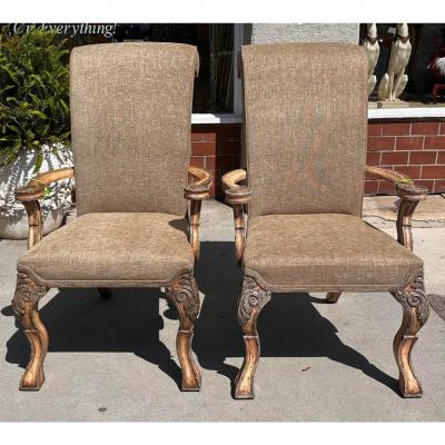  Minton Spidell Pair of Minton Spidell Scroll Back Regency Arm Chairs