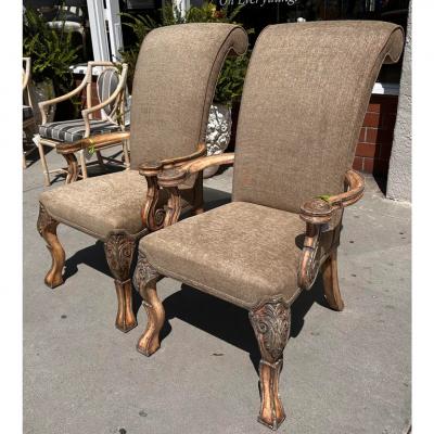  Minton Spidell Pair of Minton Spidell Scroll Back Regency Arm Chairs