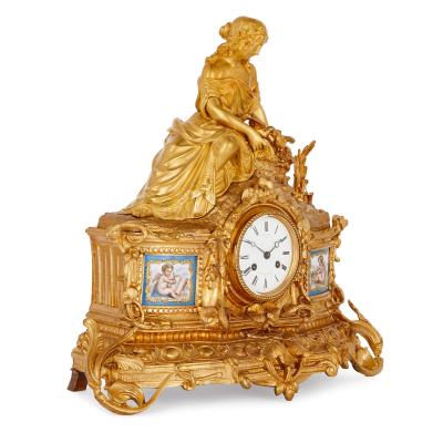  Miroy Fr res Napoleon III period gilt bronze and Sevres style porcelain mantel clock