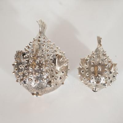  Missiaglia Hand Wrought Sterling Silver Puffer Fish Salt Shaker and Pepper Mill Missiaglia