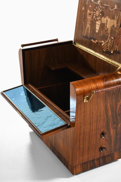  Mj lby Intarsia Rare Bar Trolley in Brass and Rosewood by Erik Matsson 1930s