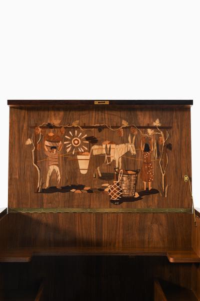  Mj lby Intarsia Rare Bar Trolley in Brass and Rosewood by Erik Matsson 1930s