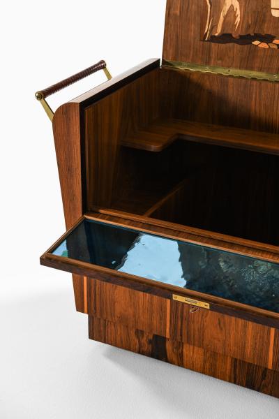  Mj lby Intarsia Rare Bar Trolley in Brass and Rosewood by Erik Matsson 1930s