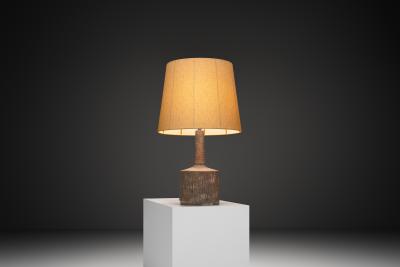  Mobach Earth Toned Ceramic Table Lamp by Mobach The Netherlands 1960s