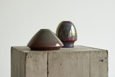  Mobach Joke Stroes Pair of Luster Glazed Studio Pottery Objects for Mobach 1980s
