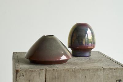  Mobach Joke Stroes Pair of Luster Glazed Studio Pottery Objects for Mobach 1980s