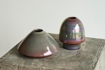 Mobach Joke Stroes Pair of Luster Glazed Studio Pottery Objects for Mobach 1980s