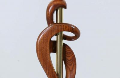  Modeline Mid Century Modern Sculpted Walnut Brass Table Lamps by Modeline of California