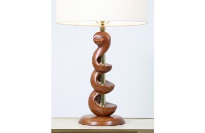  Modeline Mid Century Modern Sculpted Walnut Twist Table Lamps by Modeline of California