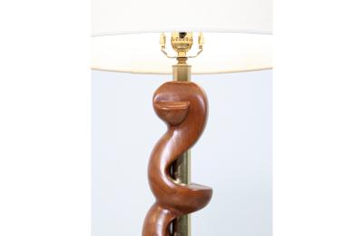  Modeline Mid Century Modern Sculpted Walnut Twist Table Lamps by Modeline of California