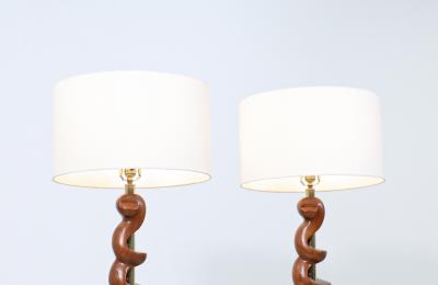  Modeline Mid Century Modern Sculpted Walnut Twist Table Lamps by Modeline of California