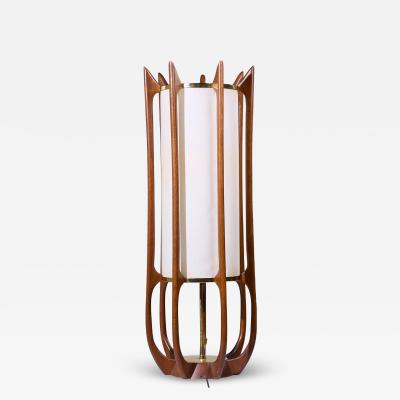  Modeline Modeline Model 635 Mid Century Sculptured Walnut and Brass Table Lamp