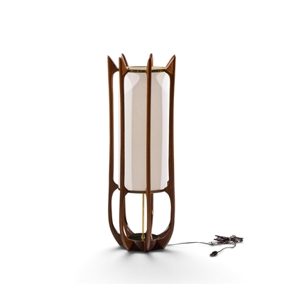  Modeline Modeline Model 635 Mid Century Sculptured Walnut and Brass Table Lamp
