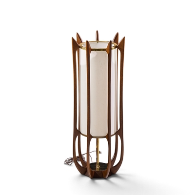  Modeline Modeline Model 635 Mid Century Sculptured Walnut and Brass Table Lamp