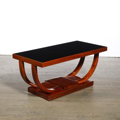  Modernage Furniture Company Art Deco Machine Age Walnut Cocktail Table w Inset Vitrolite Top by Modernage