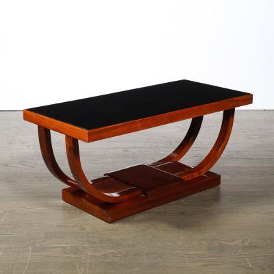  Modernage Furniture Company Art Deco Machine Age Walnut Cocktail Table w Inset Vitrolite Top by Modernage