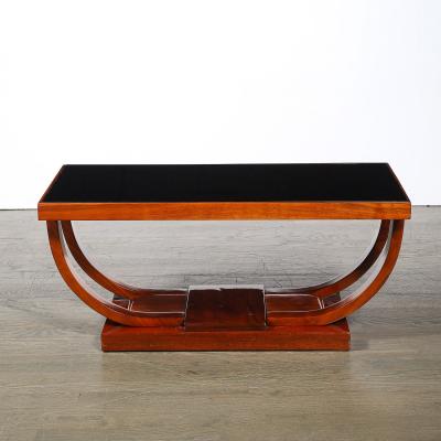 Modernage Furniture Company Art Deco Machine Age Walnut Cocktail Table w Inset Vitrolite Top by Modernage