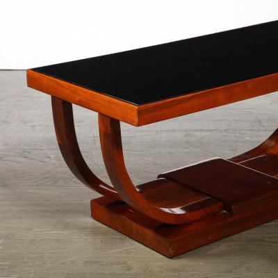  Modernage Furniture Company Art Deco Machine Age Walnut Cocktail Table w Inset Vitrolite Top by Modernage