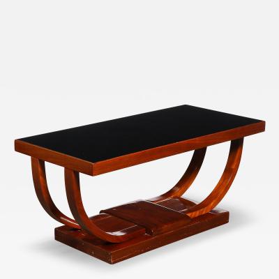  Modernage Furniture Company Art Deco Machine Age Walnut Cocktail Table w Inset Vitrolite Top by Modernage