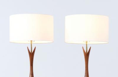  Modernera Lamp Co Mid Century Modern Sculpted Walnut Table Lamps by Modernera Co 