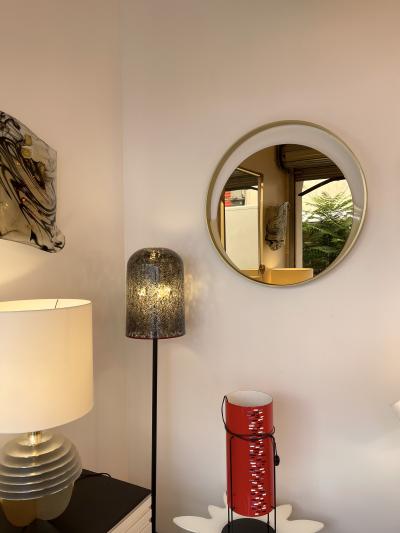 Modernindustria Brass Round Mirror Gold Tinted Glass by Modernindustria Italy 1970s
