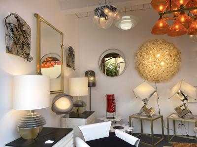 Modernindustria Brass Round Mirror Gold Tinted Glass by Modernindustria Italy 1970s