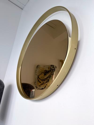 Modernindustria Brass Round Mirror Gold Tinted Glass by Modernindustria Italy 1970s