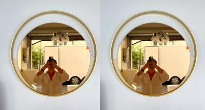 Modernindustria Brass Round Mirror Gold Tinted Glass by Modernindustria Italy 1970s