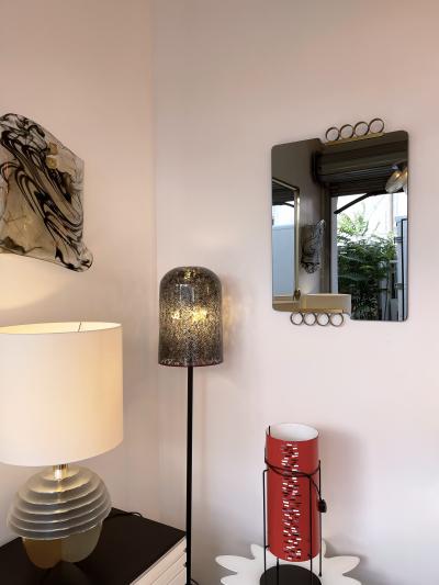 Modernindustria Pair of Mirrors Brass Disc Gray Tinted Glass by Modernindustria Italy 1970s