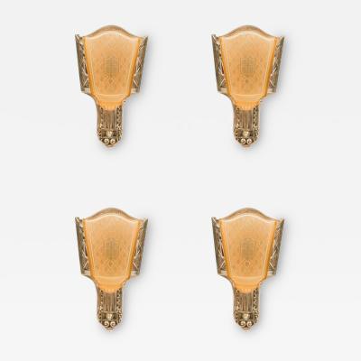  Moe Bridges Co SET of 4 Moe Bridges American Art Deco Slip Shade Sconces